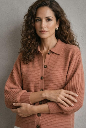 Roslyn Wide-Rib Dolman Cardigan in Apricot Pink