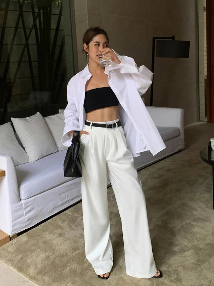 Tailored High-Waisted Suit Trousers