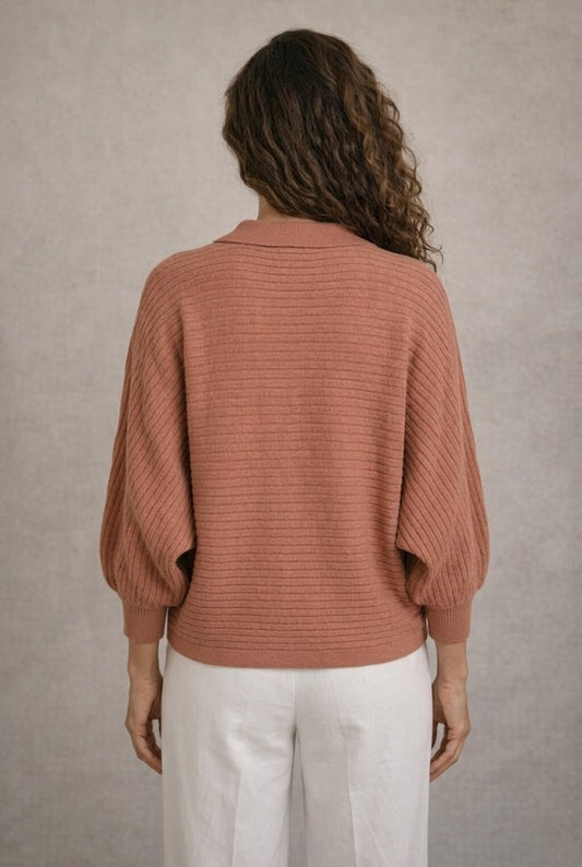 Roslyn Wide-Rib Dolman Cardigan in Apricot Pink