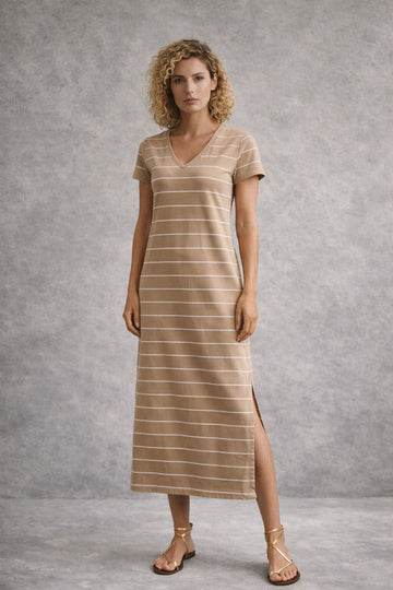 Esme Stripe Maxi T-Shirt Dress with Side Slit